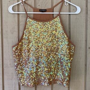 Express Glitter Beige Tank Top Size L